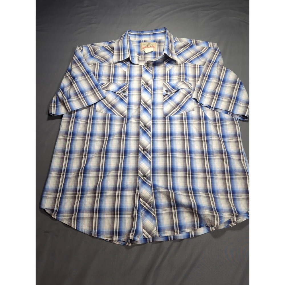 WRANGLER‎ Blue Plaid Short Sleeves Men's Snap Buttons Pockets Size Xl